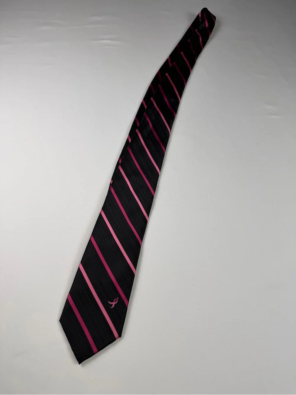 Breast Cancer Awareness Tie - Black with Pink Ribbon Stripe  Classic and Stylish